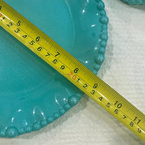 Rachel Ashwell Set of 4 Plates 9" Lunch Salad Teal Shimmery Beaded Ruffled Edge - Picture 5 of 6